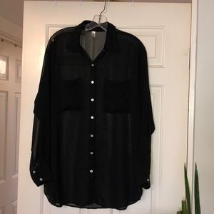 Sheer Black Button Down